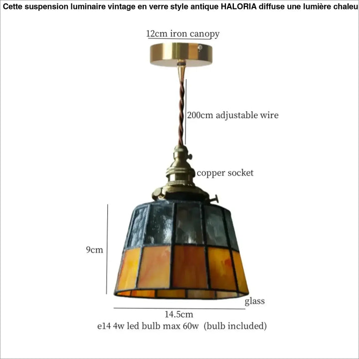 Suspension vintage en verre et cuivre design éclatant chic