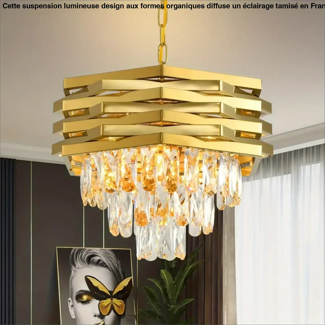 Suspension moderne dorée avec cristaux style luxe chic
