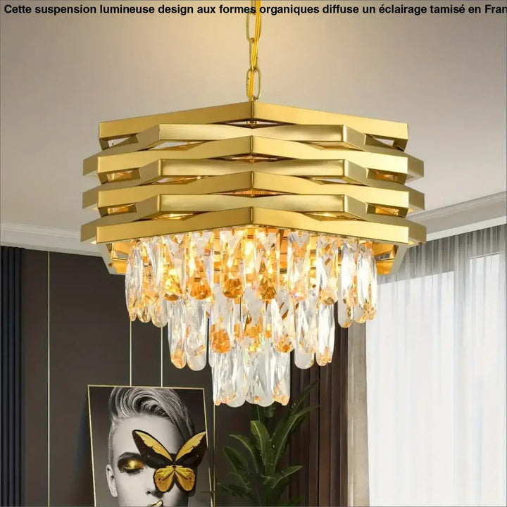 Suspension moderne dorée avec cristaux style luxe chic