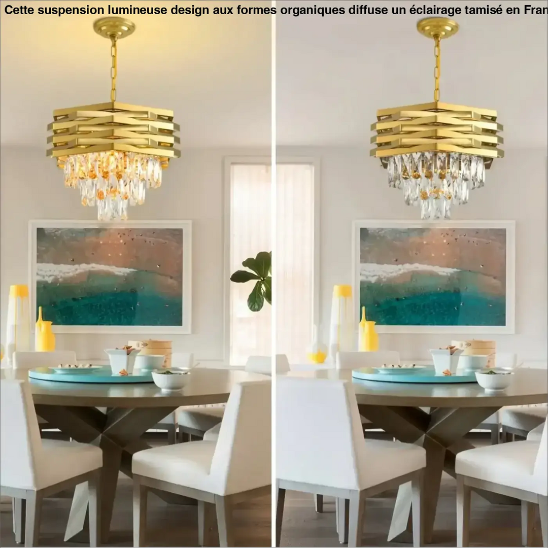 Suspension moderne dorée avec cristaux style luxe chic