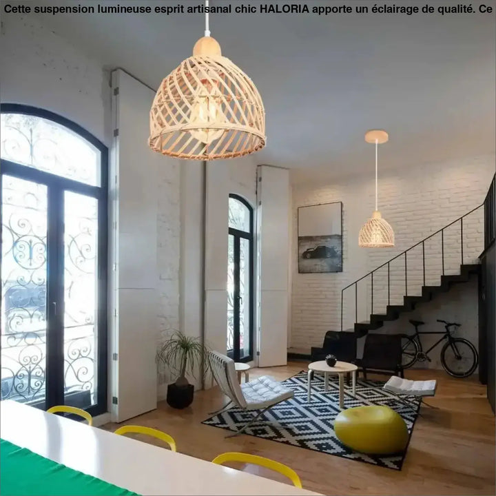 Suspension naturelle triple en osier clair