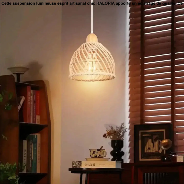 Suspension naturelle triple en osier clair