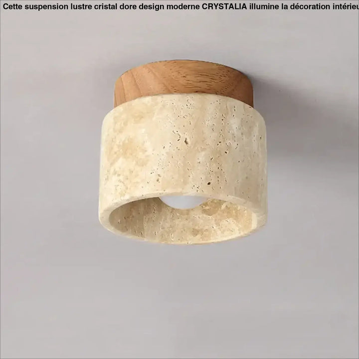Plafonnier led pierre et bois pour entrée ou salon élégant