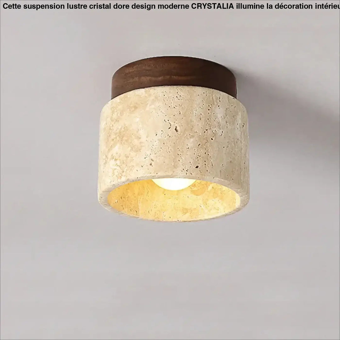 Plafonnier led pierre et bois pour entrée ou salon élégant