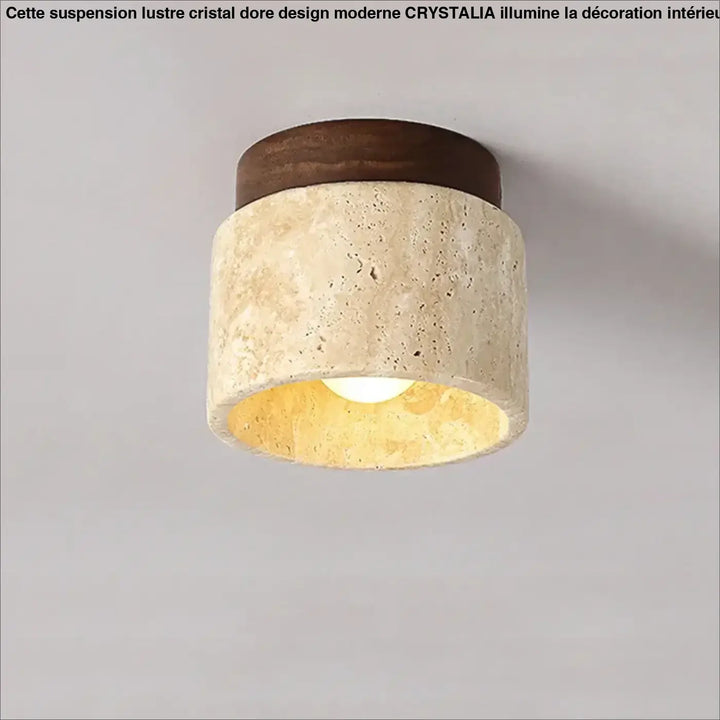 Plafonnier led pierre et bois pour entrée ou salon élégant