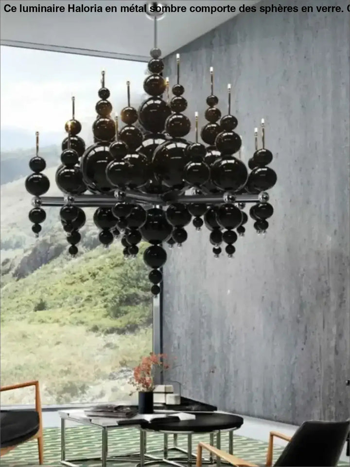 Suspension Lustre Noir Boules Design Moderne Luxueux

