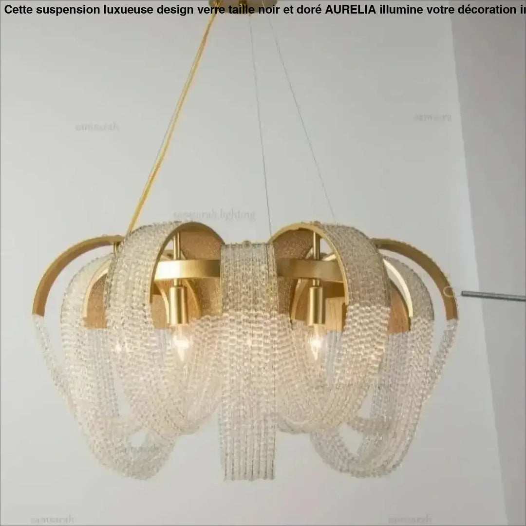 Suspension Design Moderne Cristal En Boucles Dorées Luxe