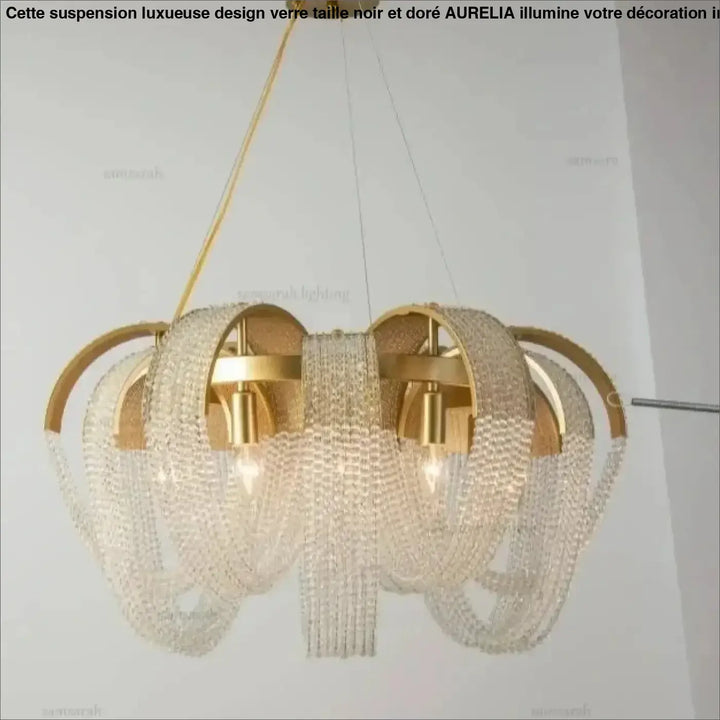 Suspension Design Moderne Cristal En Boucles Dorées Luxe