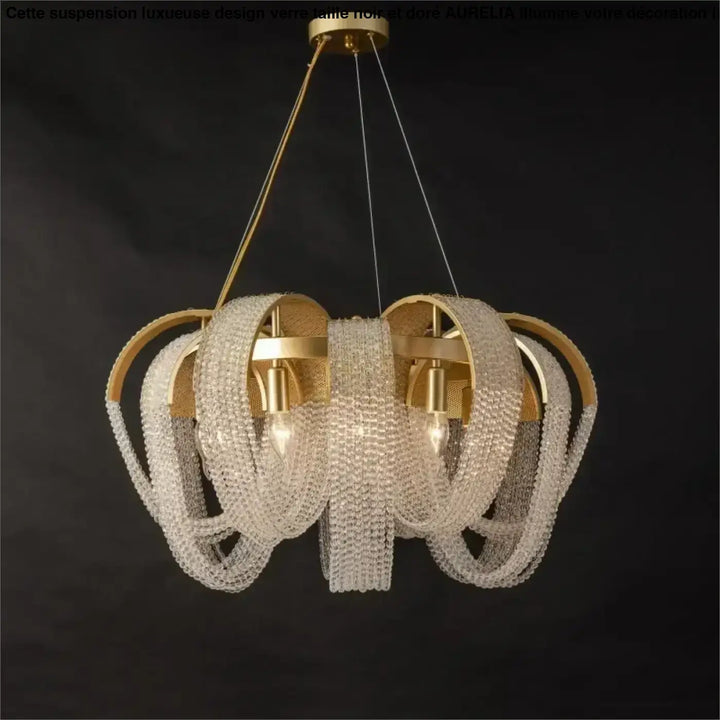 Suspension Design Moderne Cristal En Boucles Dorées Luxe
