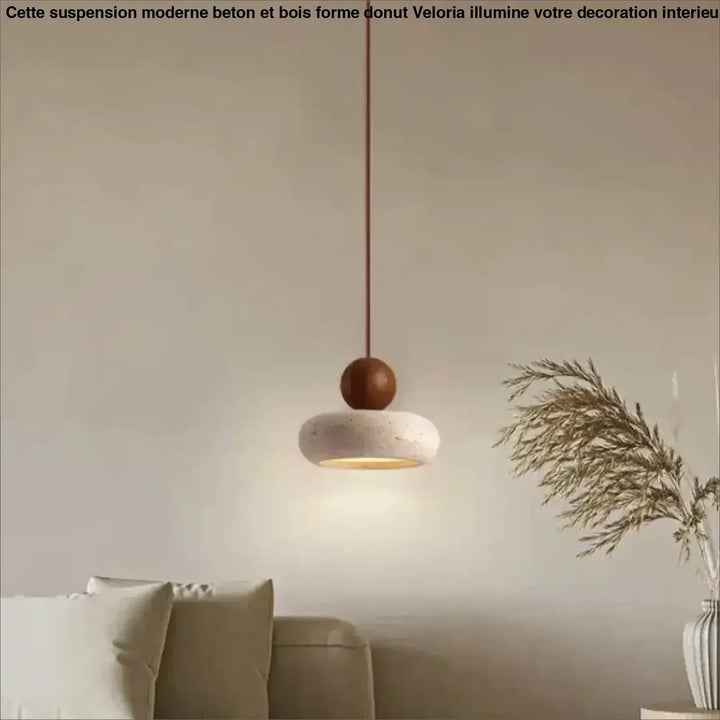 Suspension moderne béton et bois forme donut style scandinave chic