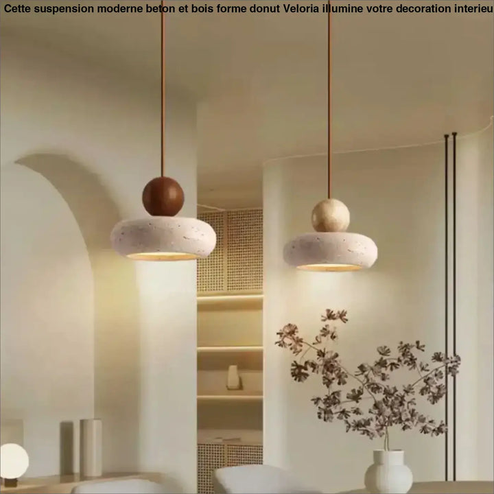 Suspension moderne béton et bois forme donut style scandinave chic