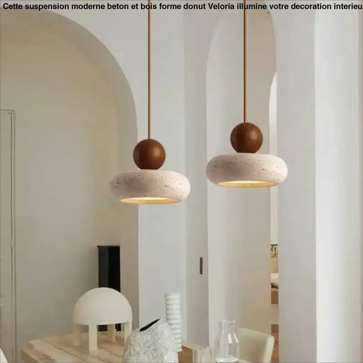 Suspension moderne béton et bois forme donut style scandinave chic
