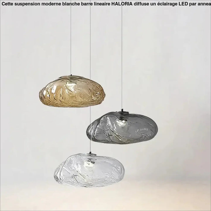 Suspension luminaire moderne en verre texturé forme galet