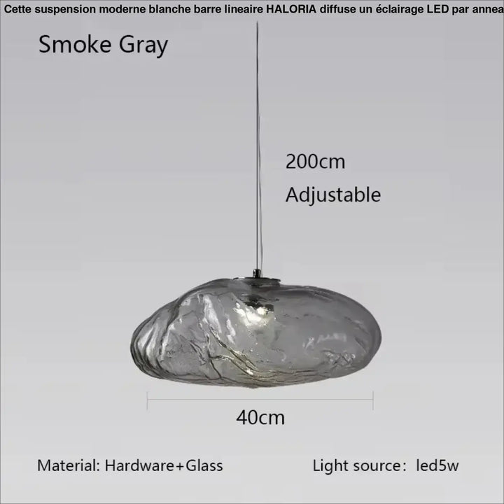 Suspension luminaire moderne en verre texturé forme galet