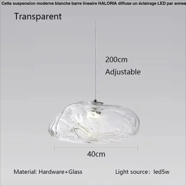 Suspension luminaire moderne en verre texturé forme galet