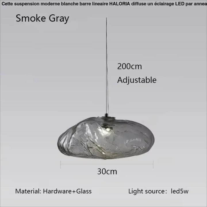 Suspension luminaire moderne en verre texturé forme galet