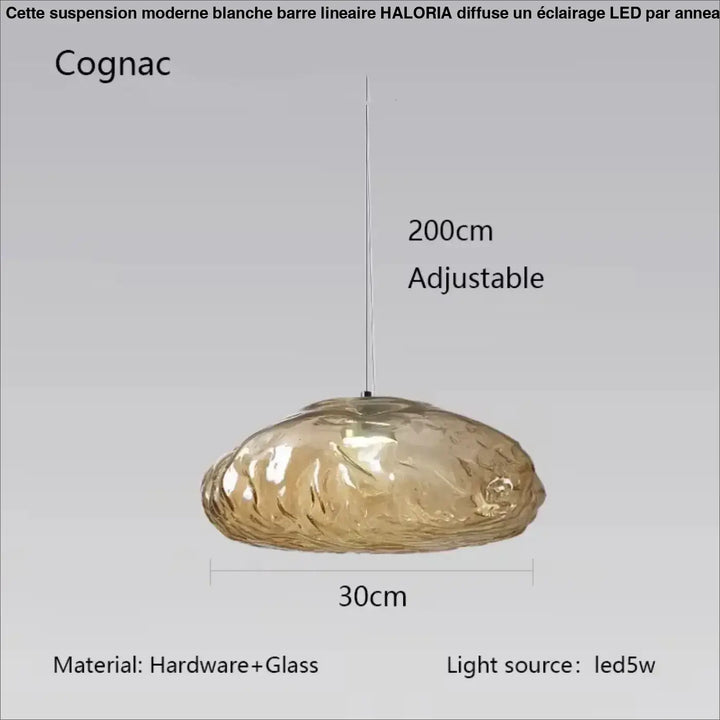 Suspension luminaire moderne en verre texturé forme galet
