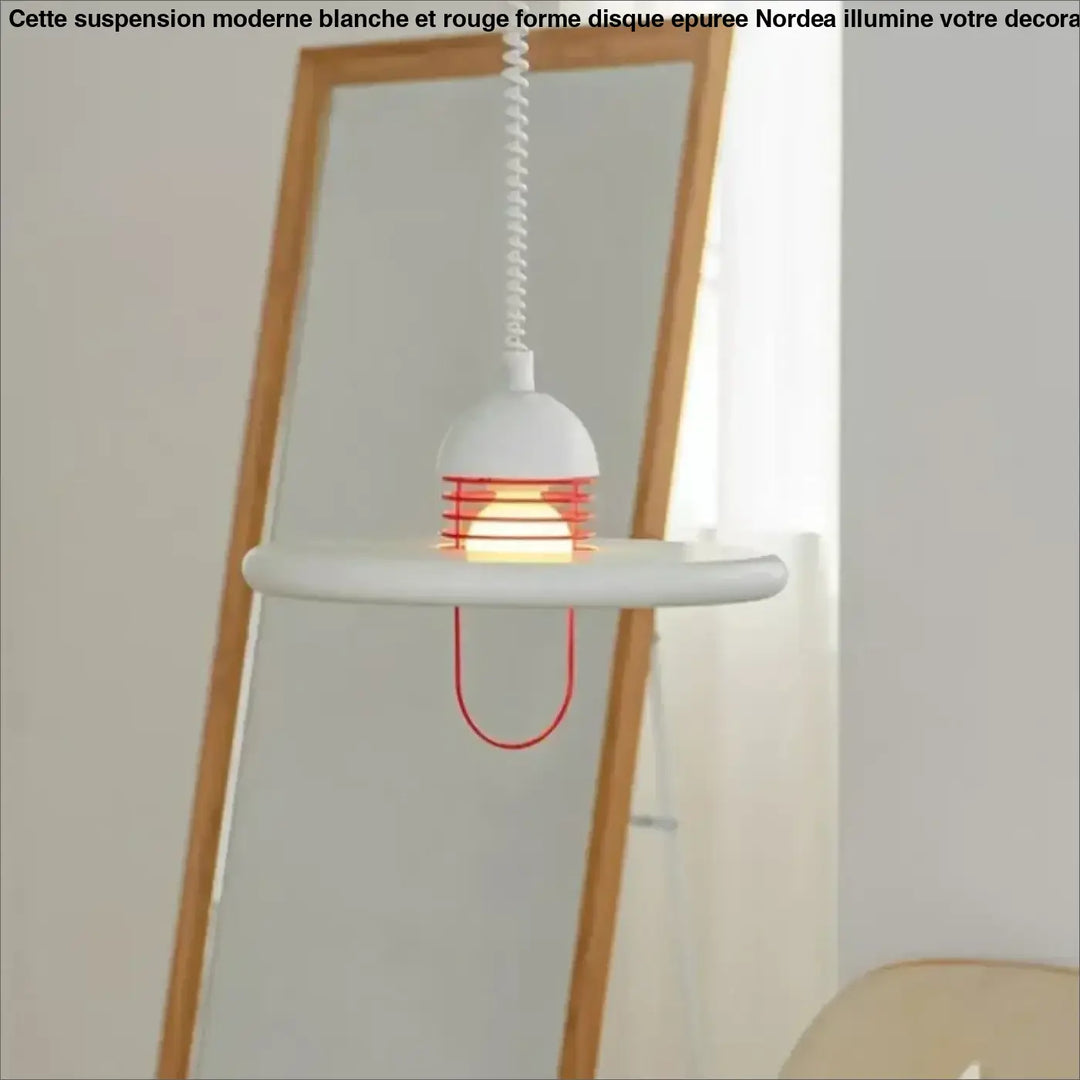 Suspension moderne blanche et rouge en forme de disque épurée