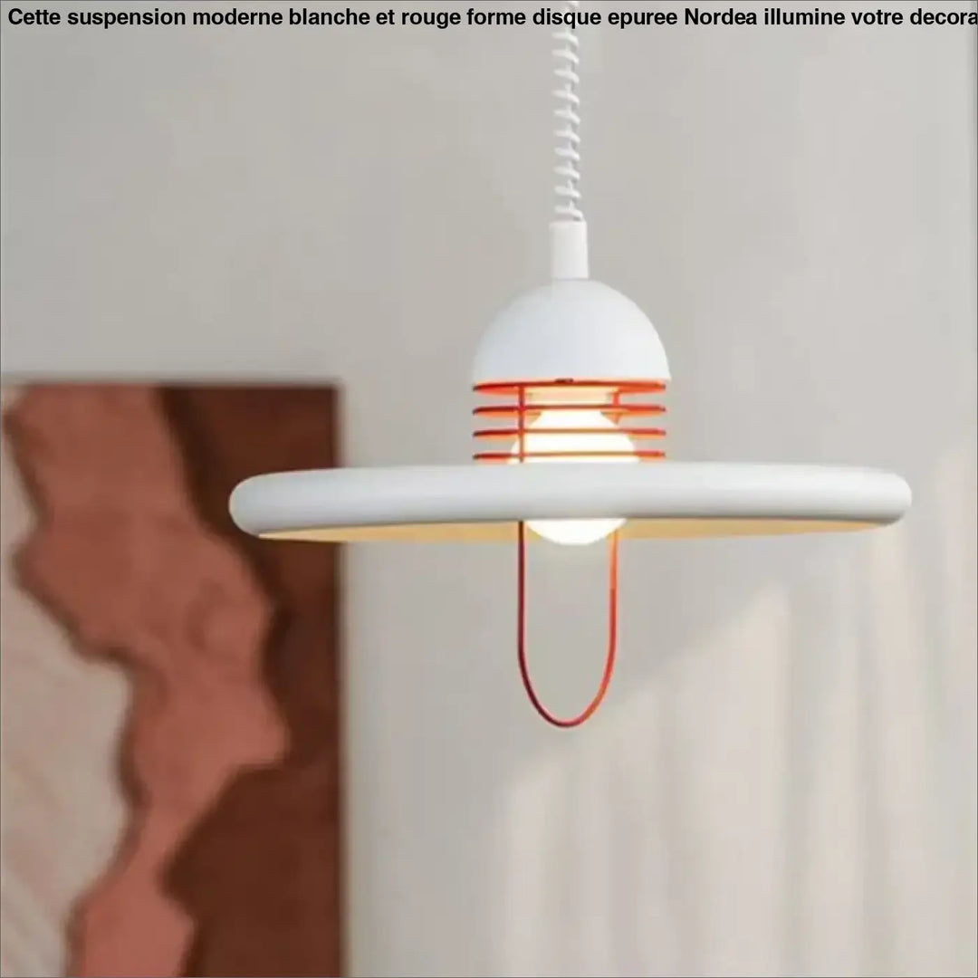 Suspension moderne blanche et rouge en forme de disque épurée