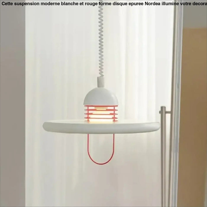 Suspension moderne blanche et rouge en forme de disque épurée