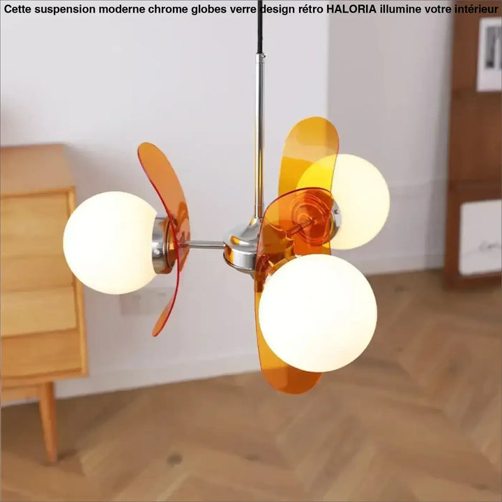 Suspension moderne chrome globes verre design rétro

