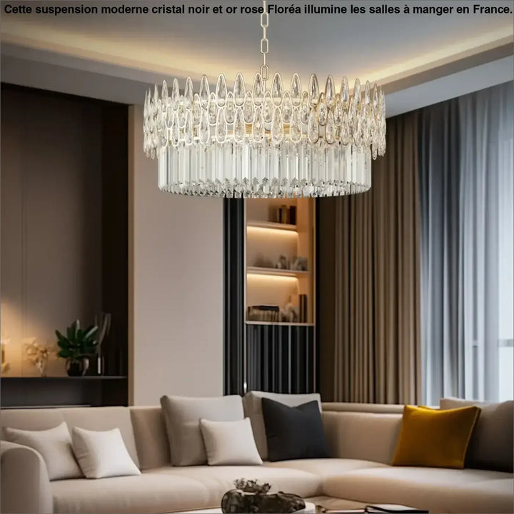Suspension lustre cristal doré design moderne élégant