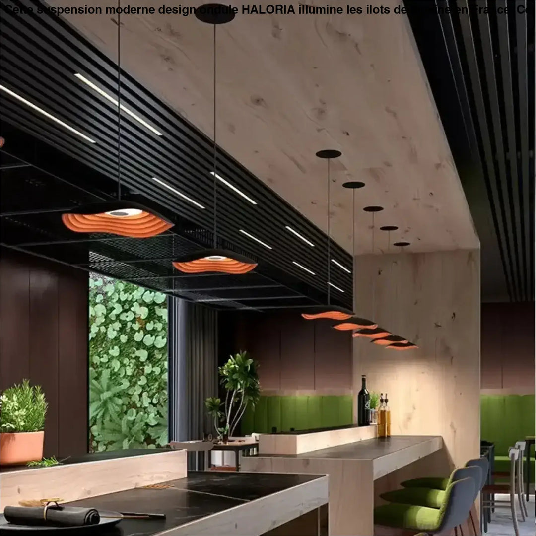 Suspension moderne design ondulé cuisine îlot

