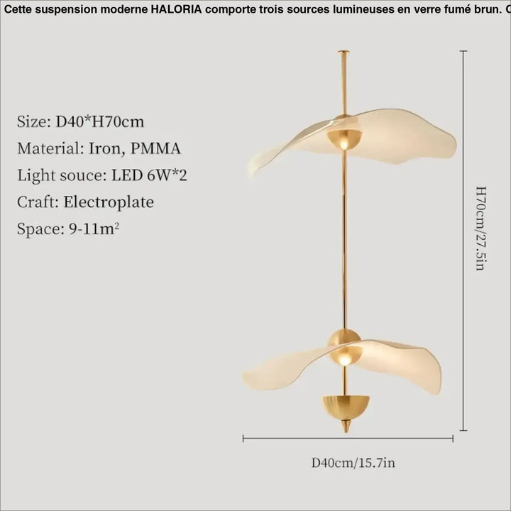 Suspension luminaire moderne dorée design aérien élégant