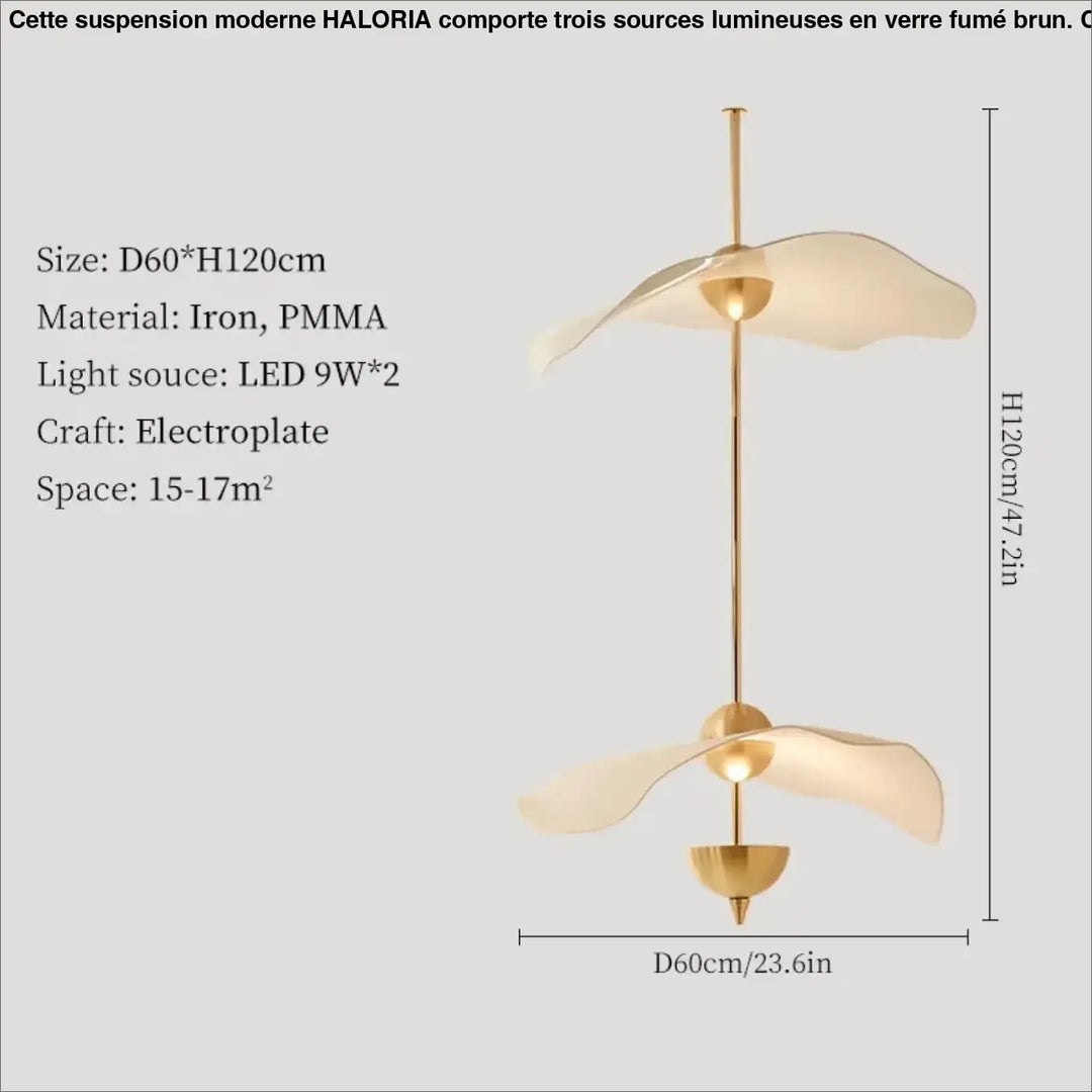 Suspension luminaire moderne dorée design aérien élégant
