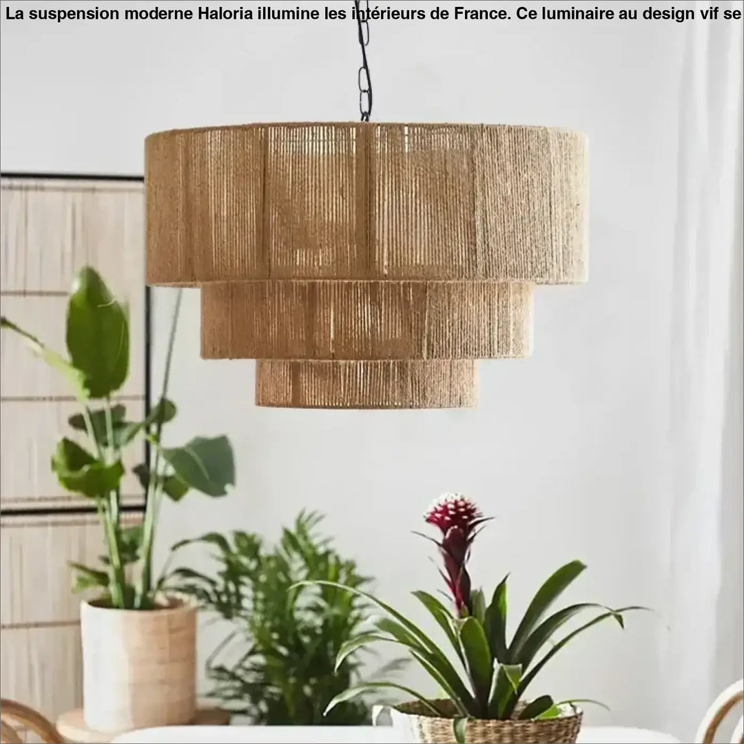 Suspension luminaire en fibres naturelles tressées élégante
