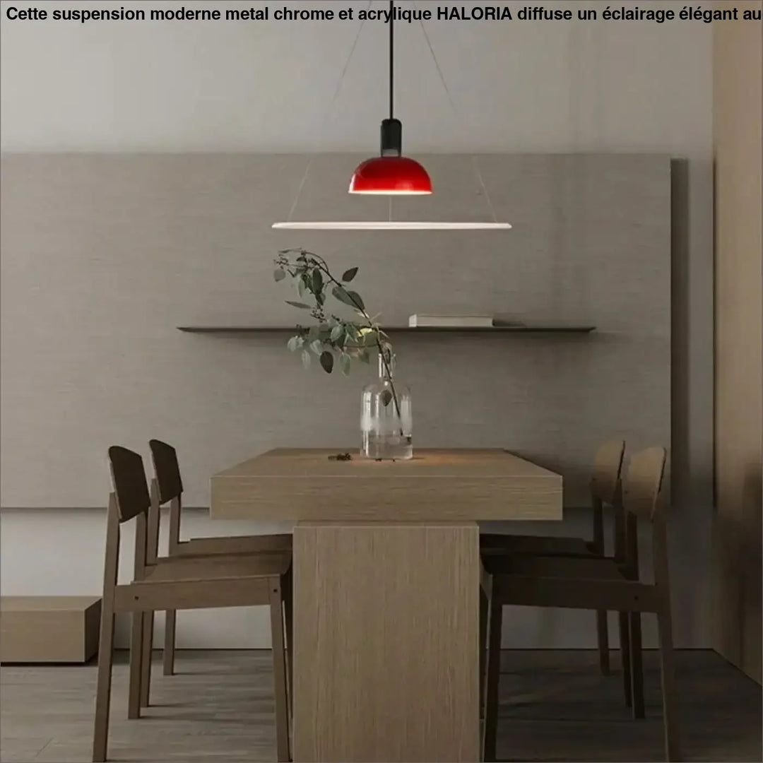 Suspension moderne métal chromé et disque acrylique translucide élégant