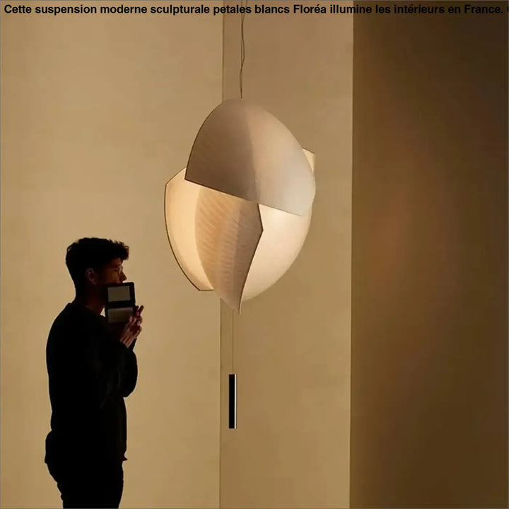 Suspension Moderne Sculpturale Pétales Blancs Design Chic


