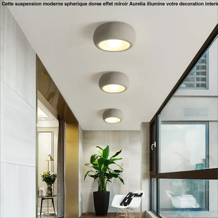 Plafonnier rond design moderne ambiance gris contemporaine