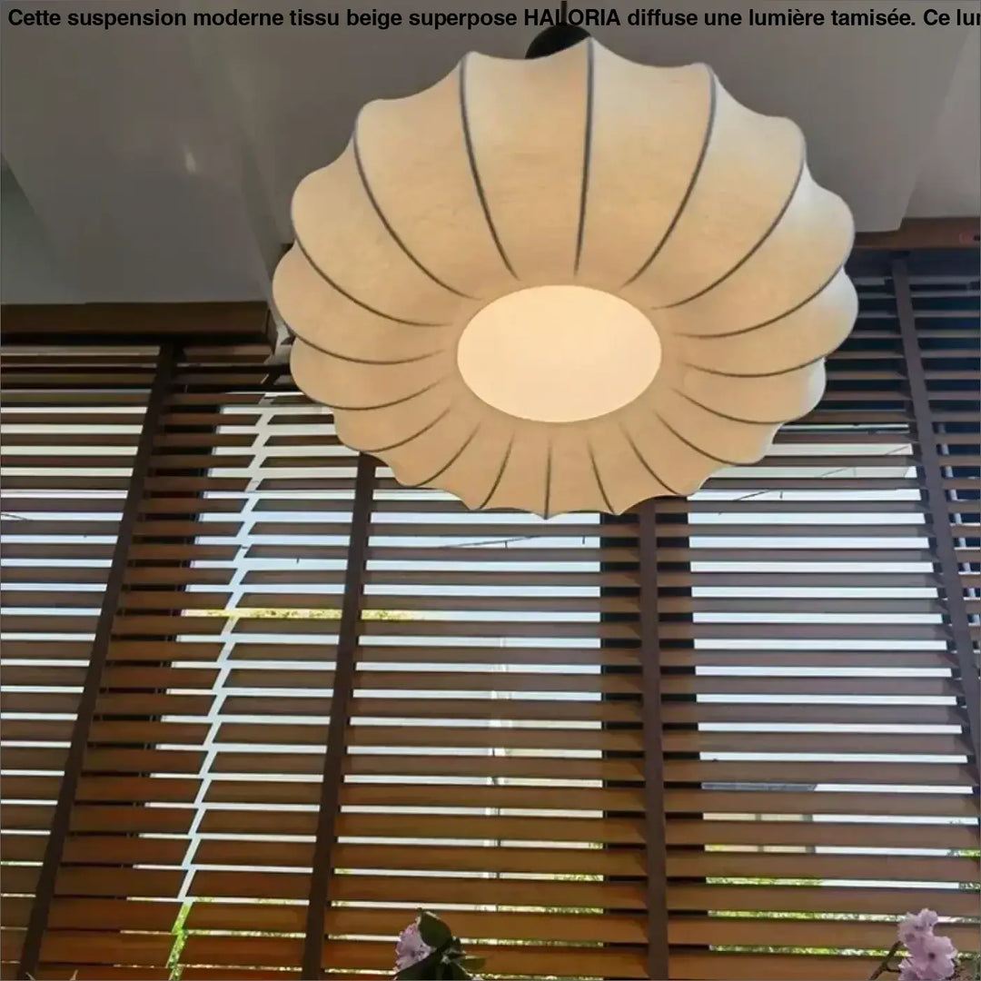 Suspension Design Blanche Abat Jour Tissu Bois Élégant Style