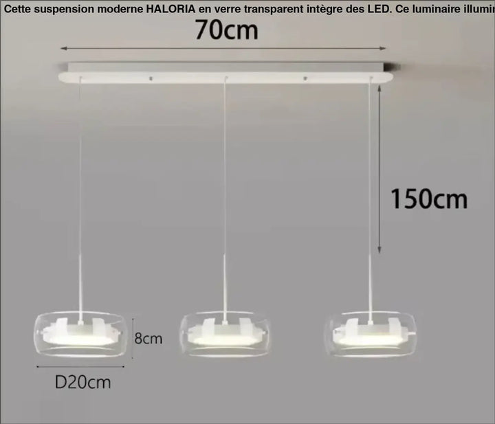 Suspension Moderne Trio Verre Transparent et LED Intégrée

