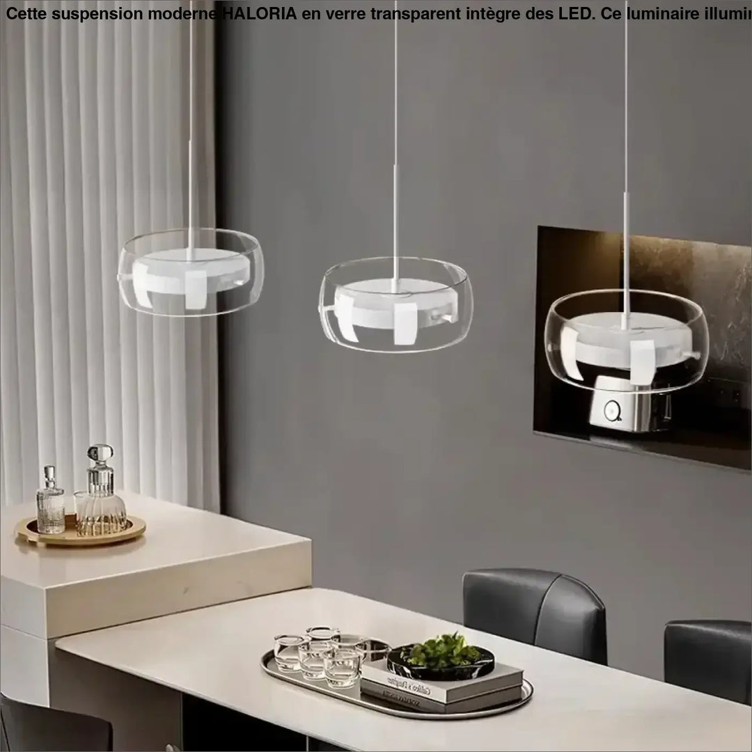 Suspension Moderne Trio Verre Transparent et LED Intégrée

