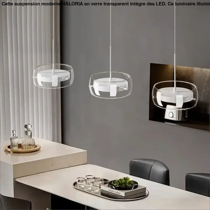 Suspension Moderne Trio Verre Transparent et LED Intégrée

