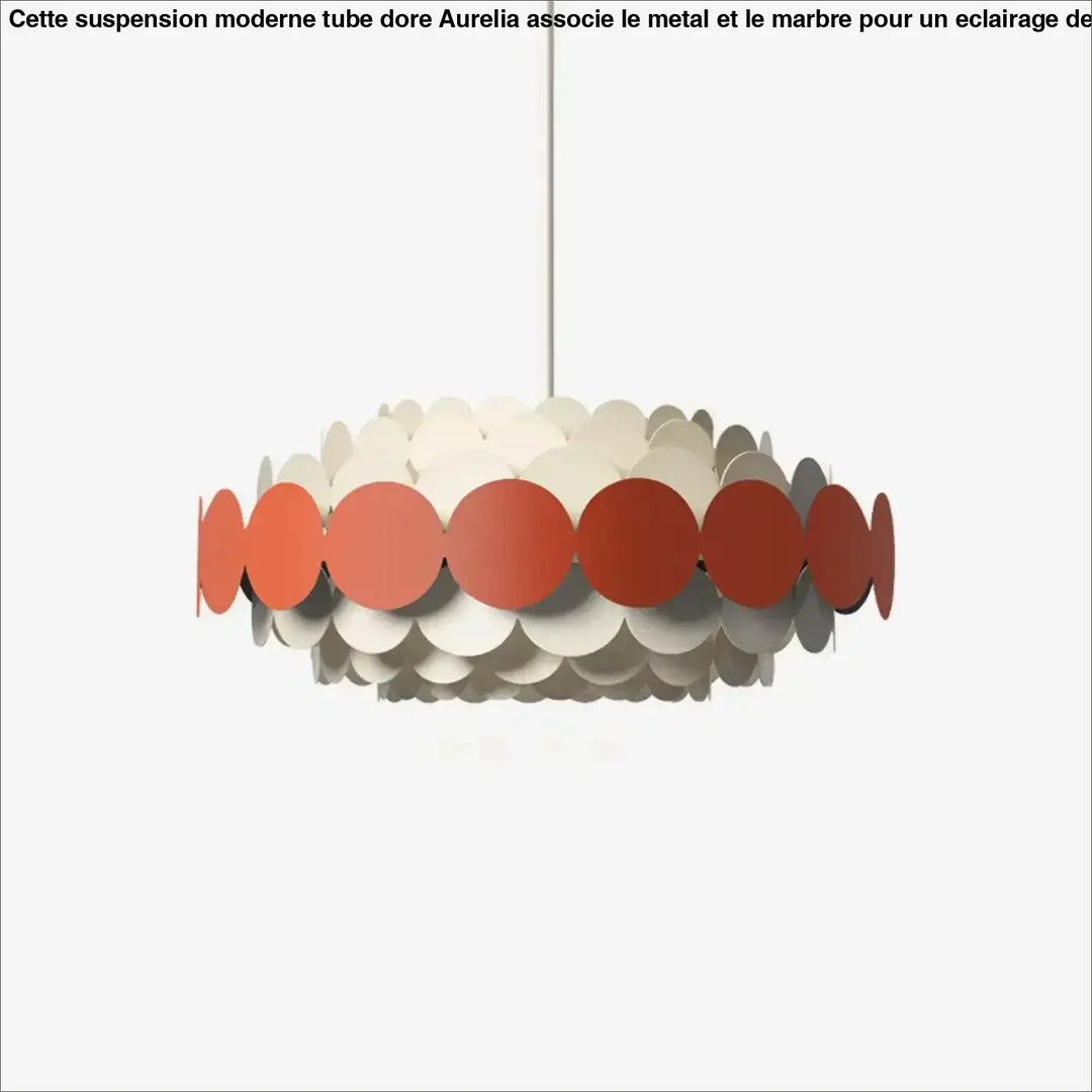 Suspension luminaire calou avec design circulaire en disques superposés blancs et rouge terracotta, chandelier plafond minimaliste