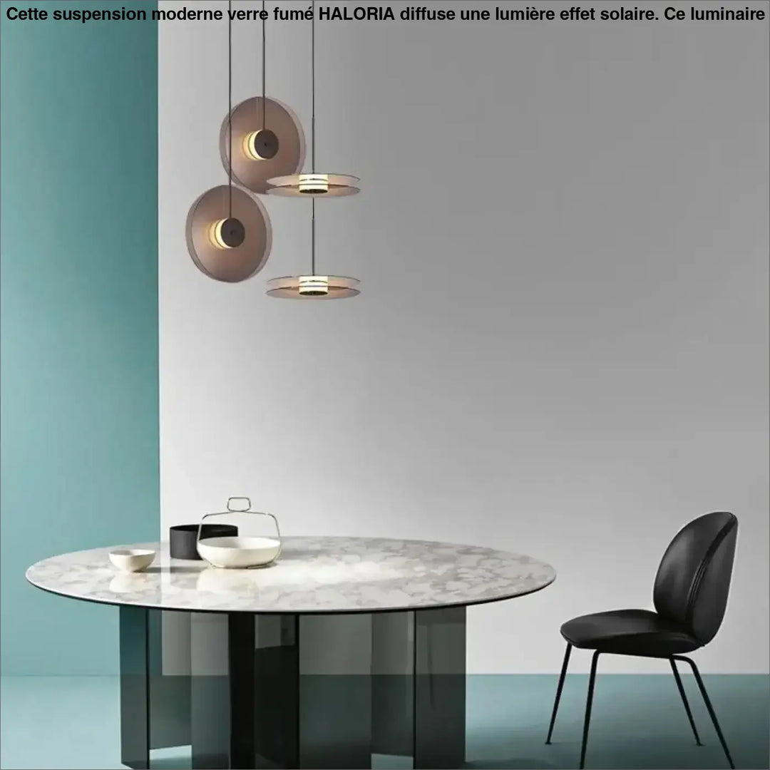 Suspension Moderne Verre Fumé Rondes Superposées Effet Solaire Chic