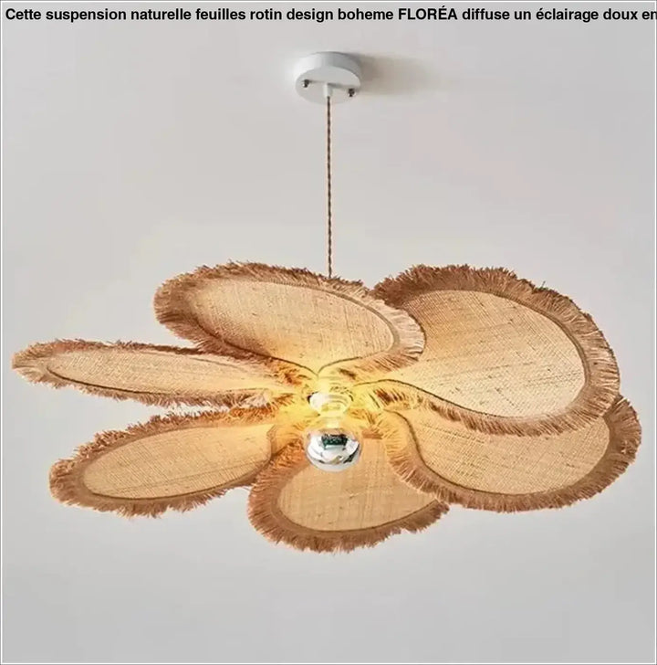 Suspension naturelle feuilles rotin design bohème chic beige raffiné