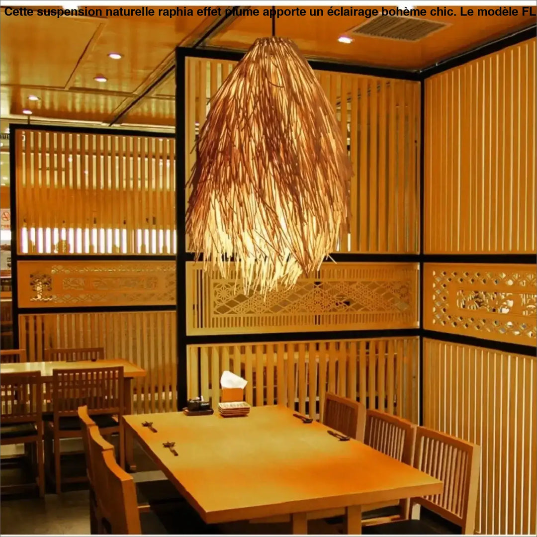Suspension Naturelle Raphia Effet Plume Design Bohème Chic