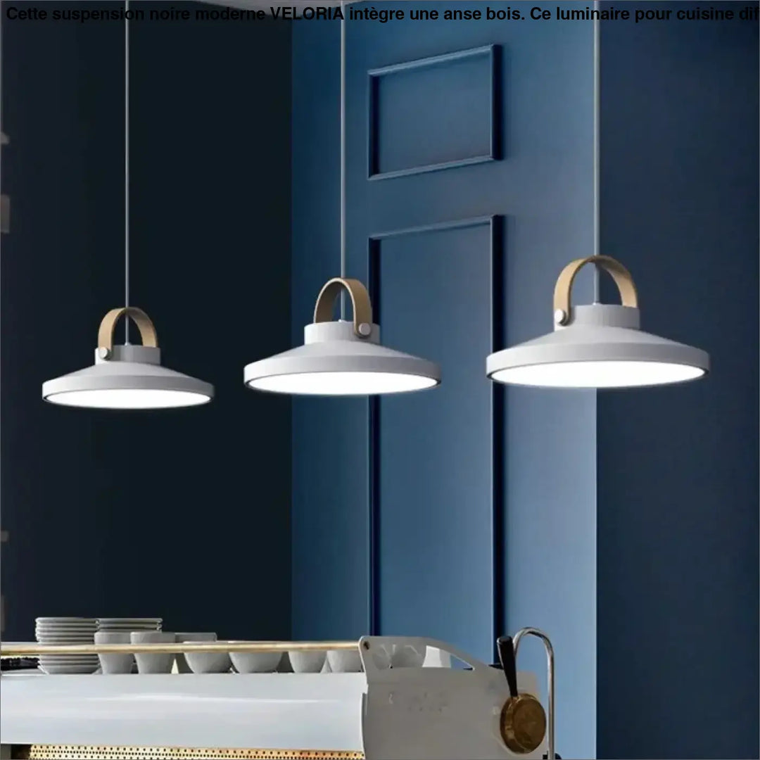 Suspension noire moderne avec anse bois pour cuisine