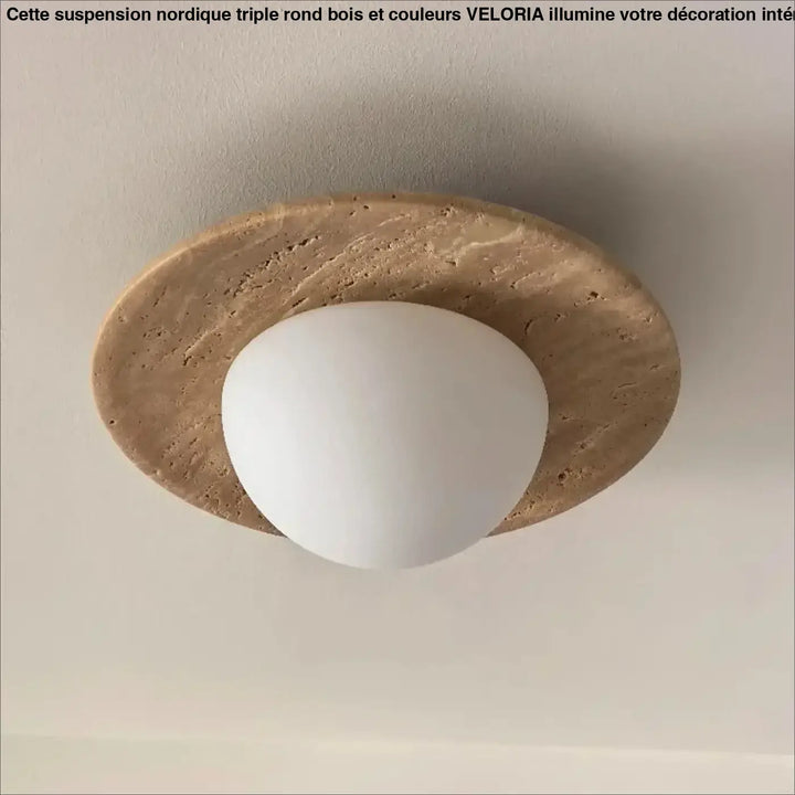 Plafonnier minimaliste en pierre travertin et globe en verre lumineux