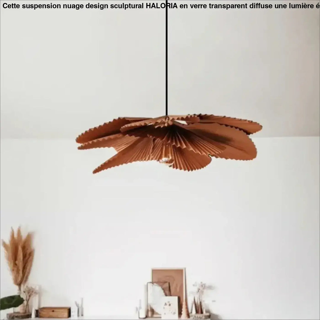 Suspension luminaire design pétales plissés brun naturel

