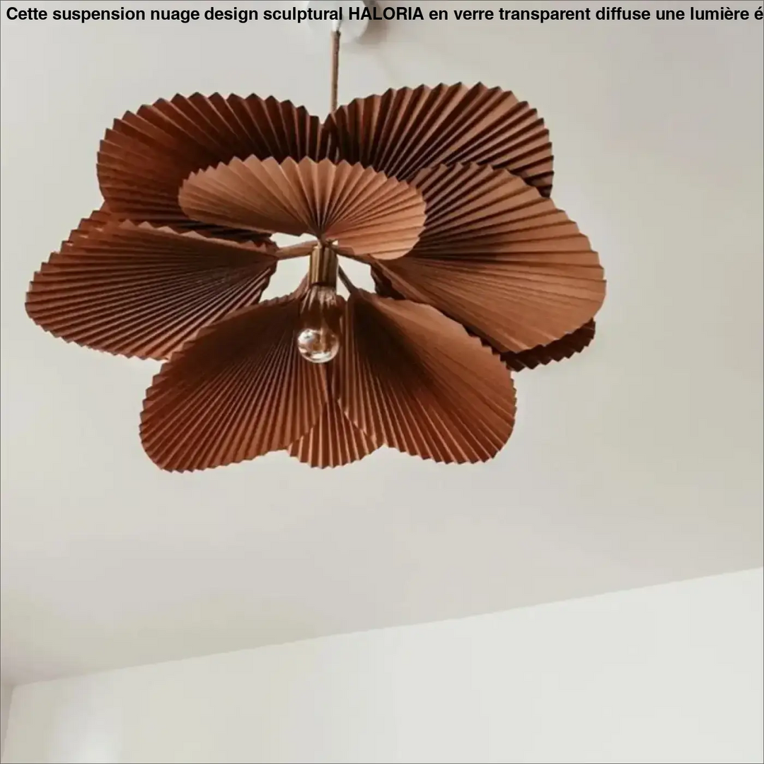 Suspension luminaire design pétales plissés brun naturel

