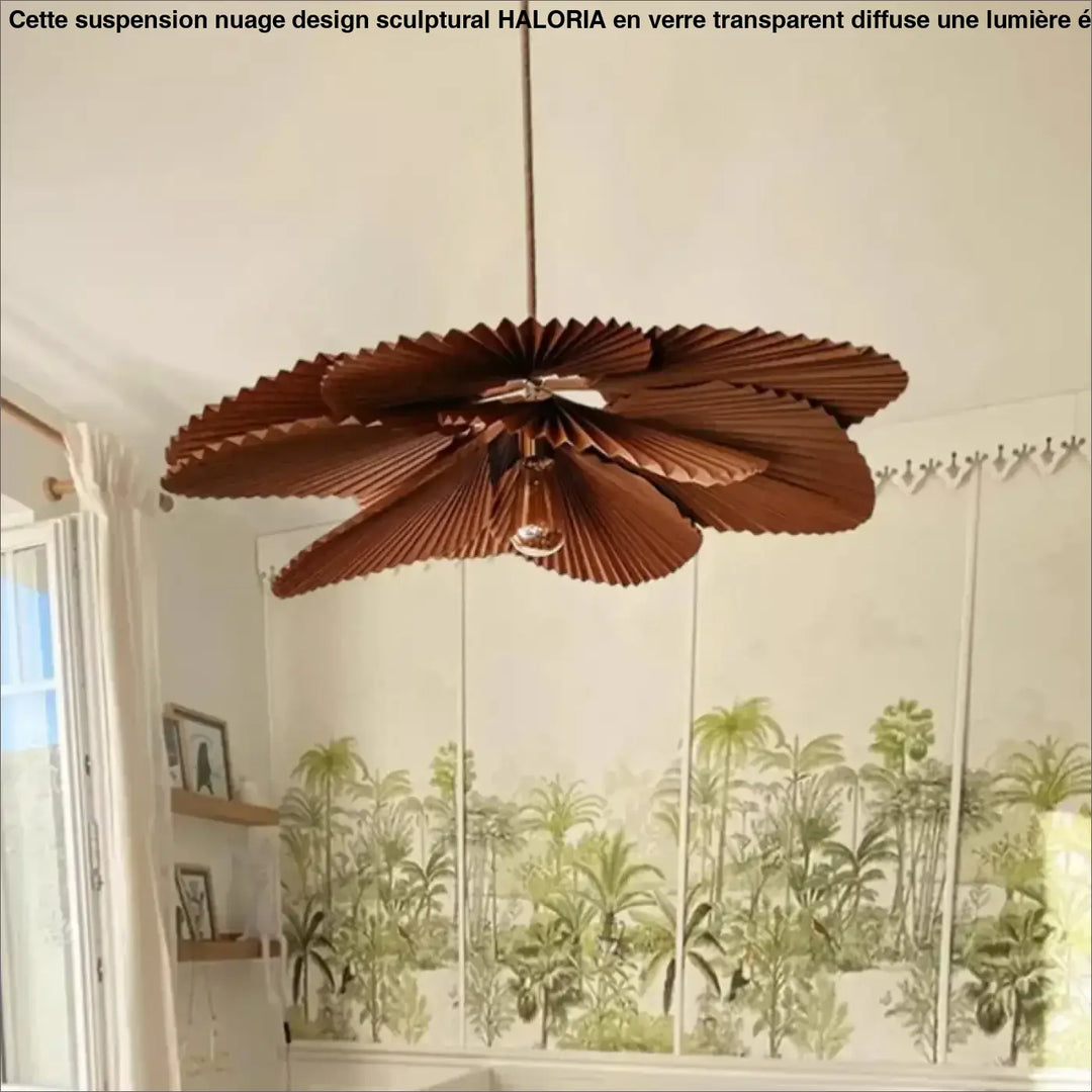 Suspension luminaire design pétales plissés brun naturel

