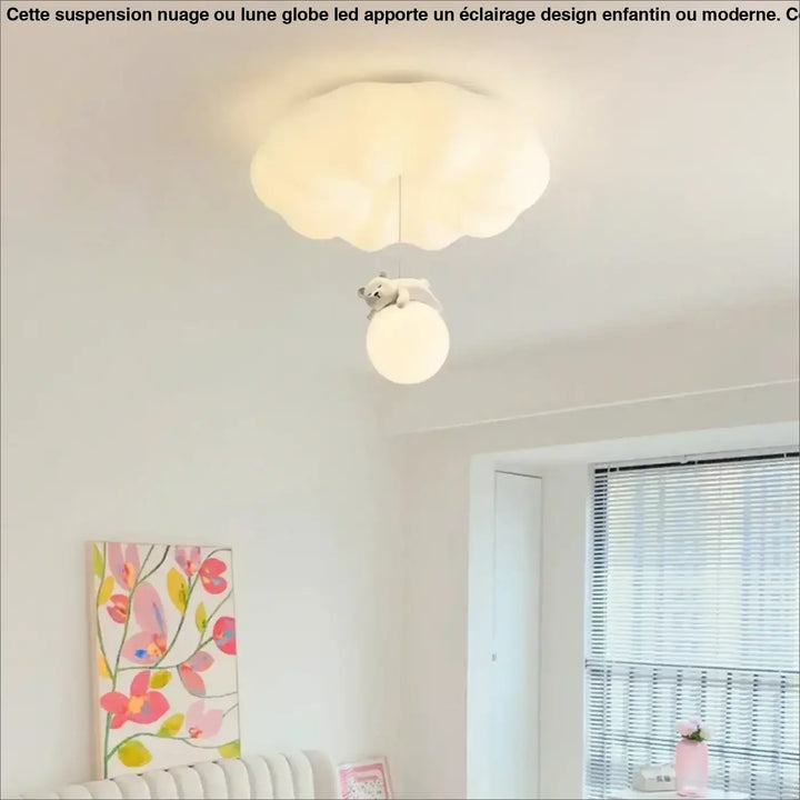 Suspension Nuage ou Lune Globe LED Design Enfantin ou Moderne