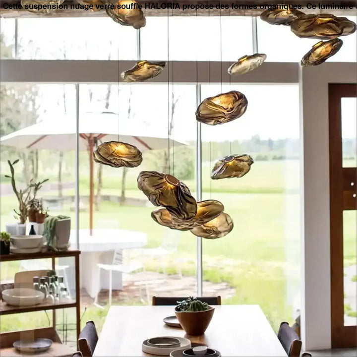 Suspension nuage verre soufflé formes organiques style artistique moderne