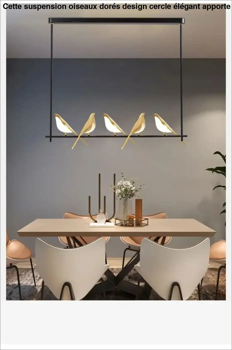 Suspension oiseaux dorés design cercle élégant style moderne poétique