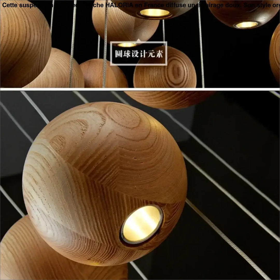 Suspension sphères en bois naturel design contemporain